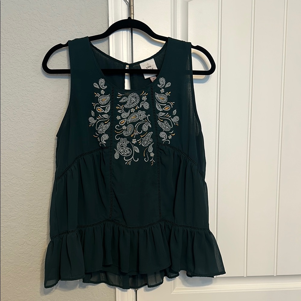 Knox Rose Dark Green Embroidered Blouse